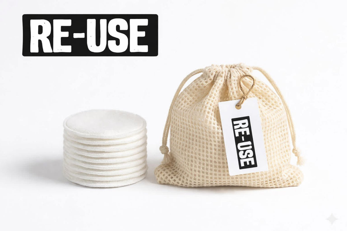RE-USE pure cotton make up removal pads x10 with bag